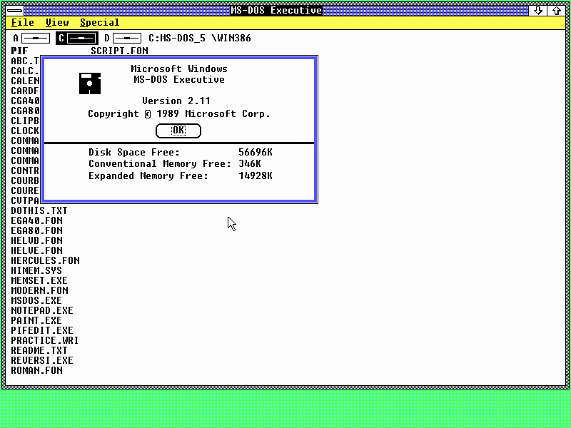 x86: Windows 2.11 386 Edition RTM Fre En :: The OS and Web Browser Gallery